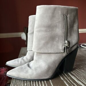 Sigerson Morrison Women's Gray Suede Leather Side Zip Heeled Boots Size 6.5